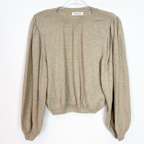 MASSCOB TAUPE LONG BALLOON SLEEVE CROP SWEATER WOMEN SZ XS - Picture 1 of 5